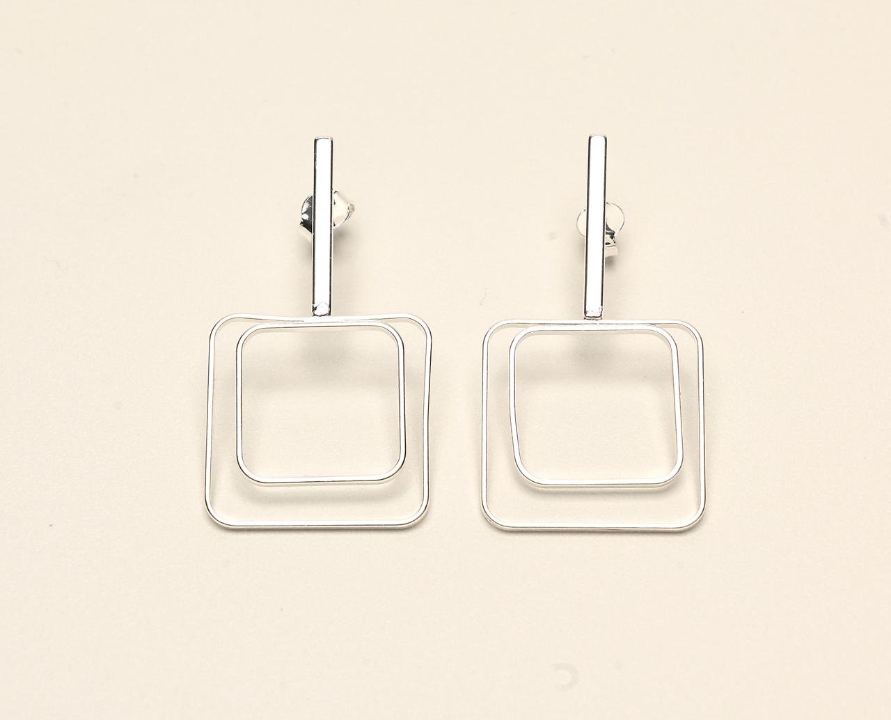 Brinco Duplo Quadrado - Ouro 18k