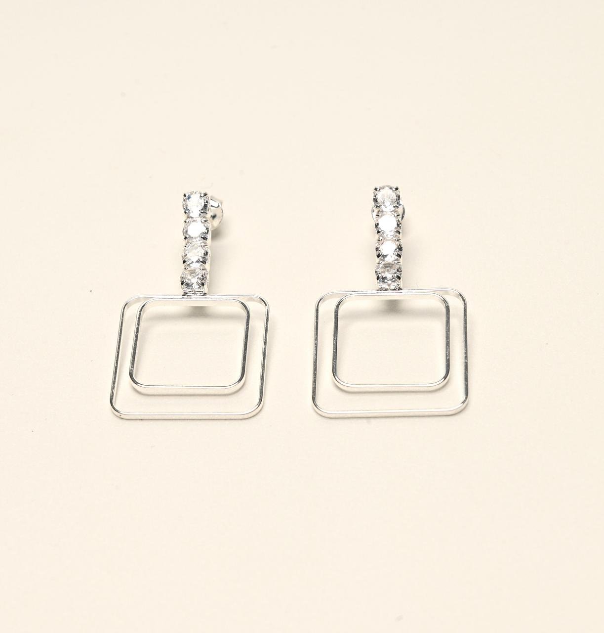 Brinco Zircônia Quadrado Duplo - Prata 925