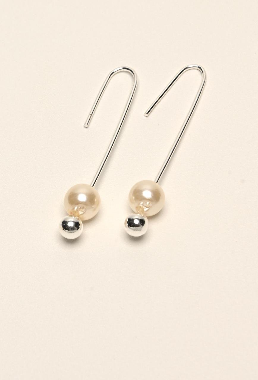 Brinco Comprido 1 Bola Pérola - Prata 925