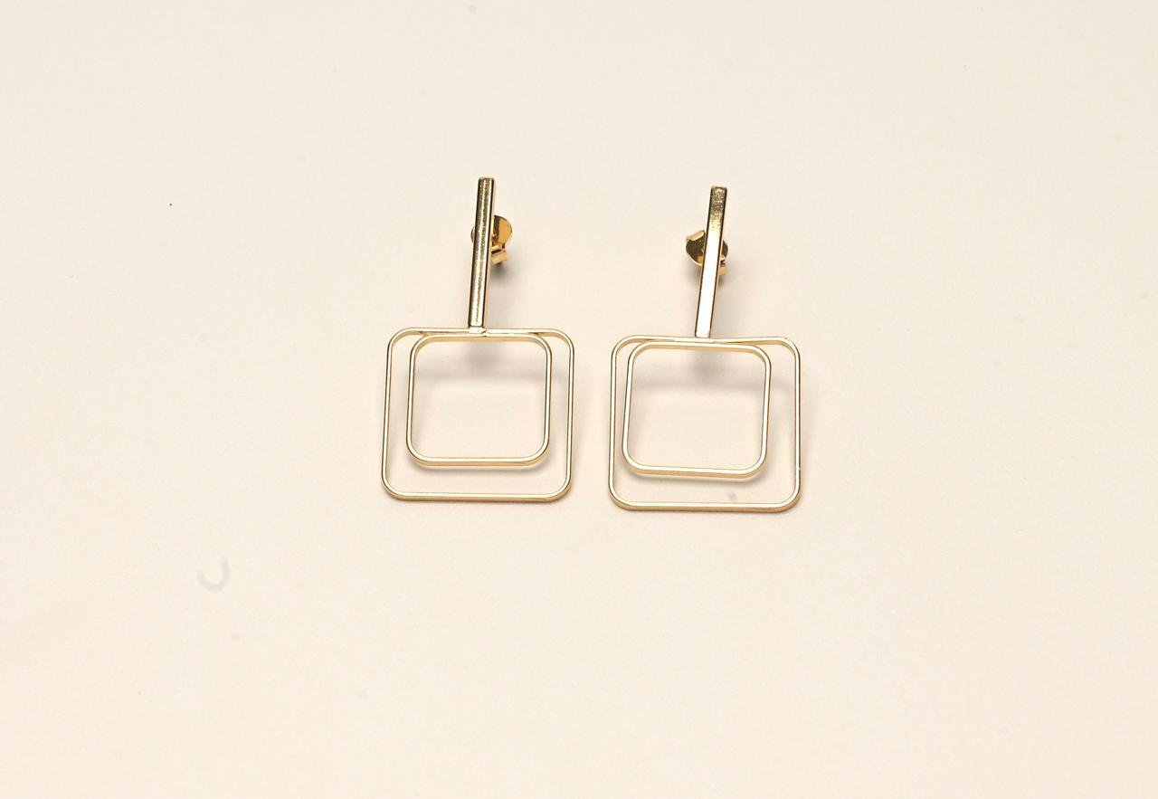 Brinco Duplo Quadrado - Ouro 18k