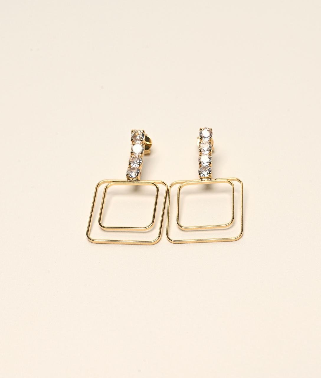 Brinco Zircônia Quadrado Duplo - Ouro 18k