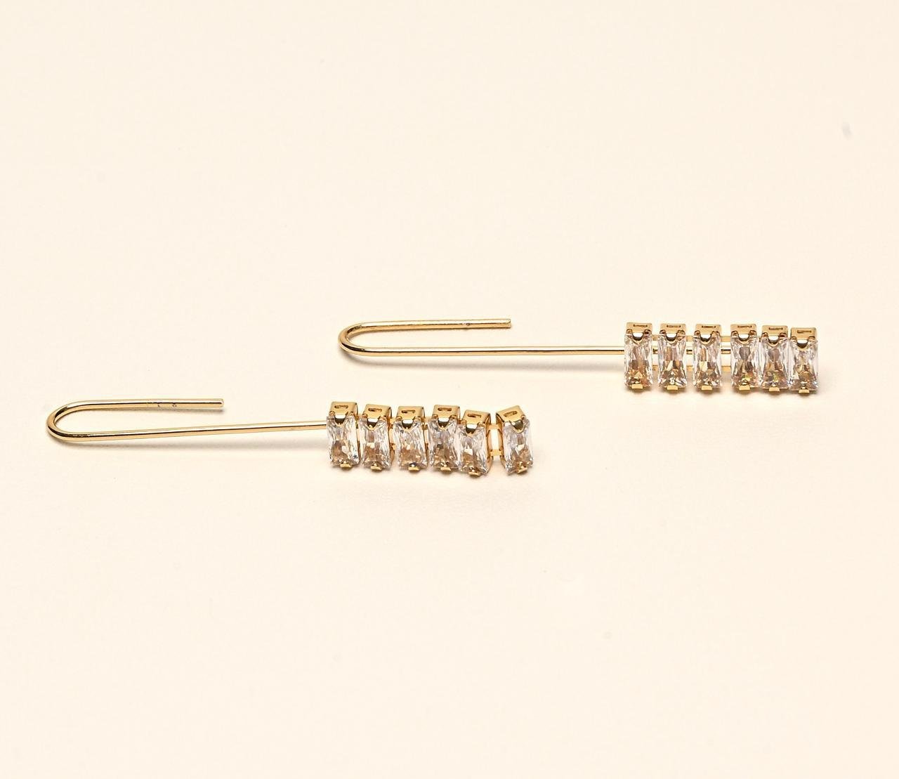 Brinco Zircônia Longo Retangular - Ouro 18k
